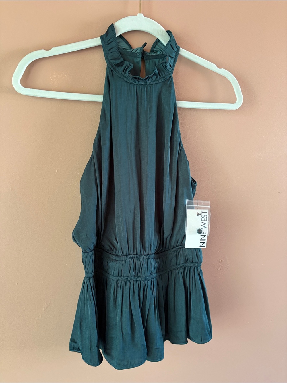 Nine West Emerald Green Ruffled Halter Peplum Camisole